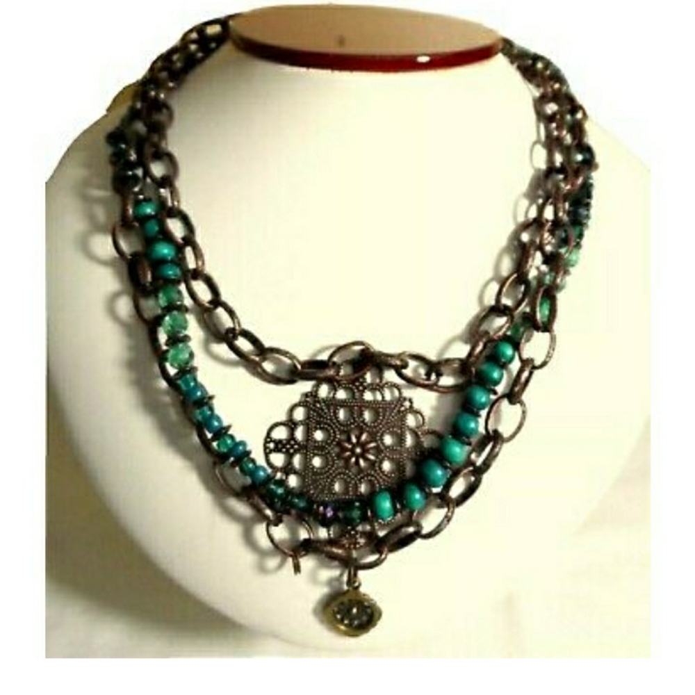BOOT BARN Western Beaded Medallion Necklace Turquo